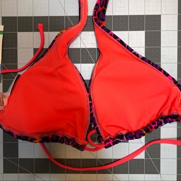 NWT California Waves Halter Neck Bikini Swim Top Animal Print Teal Pink M - Picture 8 of 14